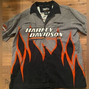 Harley-Davidson Motorcycle Racing Flames Mechanic Shirt
